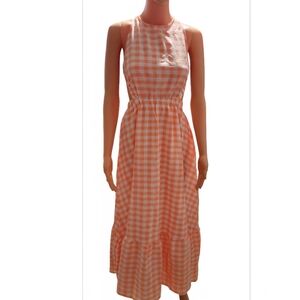 Chic Gingham Midi Dress - Peach